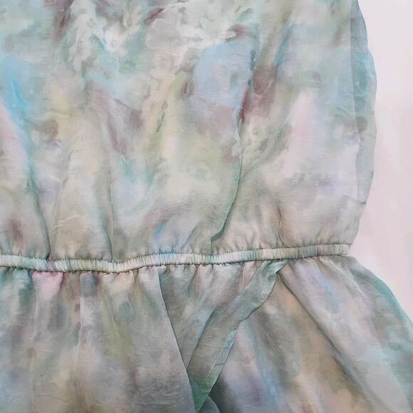 Chiffon Summer Dress Midi Sz M Pastel Watercolor Floral Roses Sleeveless Flowy - Picture 7 of 9